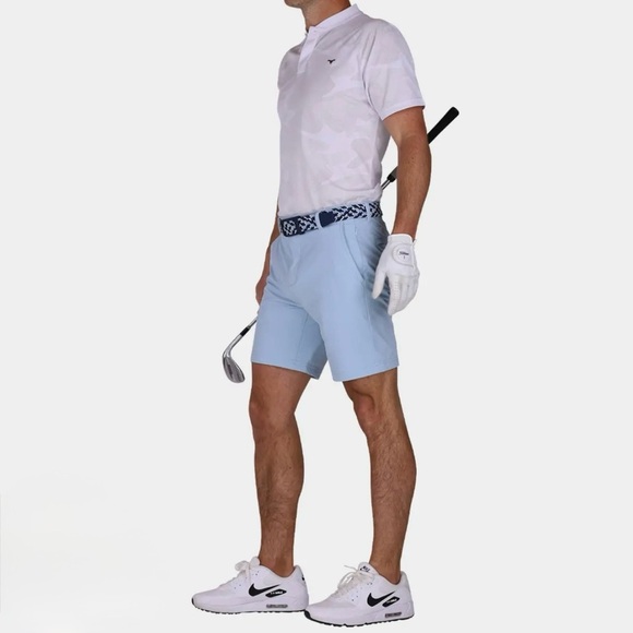 Greg Norman Performance Stretch Shorts Size 40 Blue Pinstripe - Picture 1 of 6